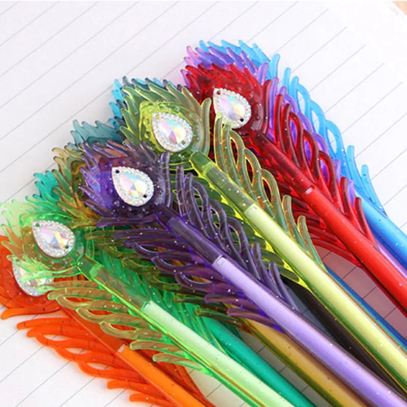 12 feather peacock colour gel pens with 0.5mm tip in Style A and Style B packaging options