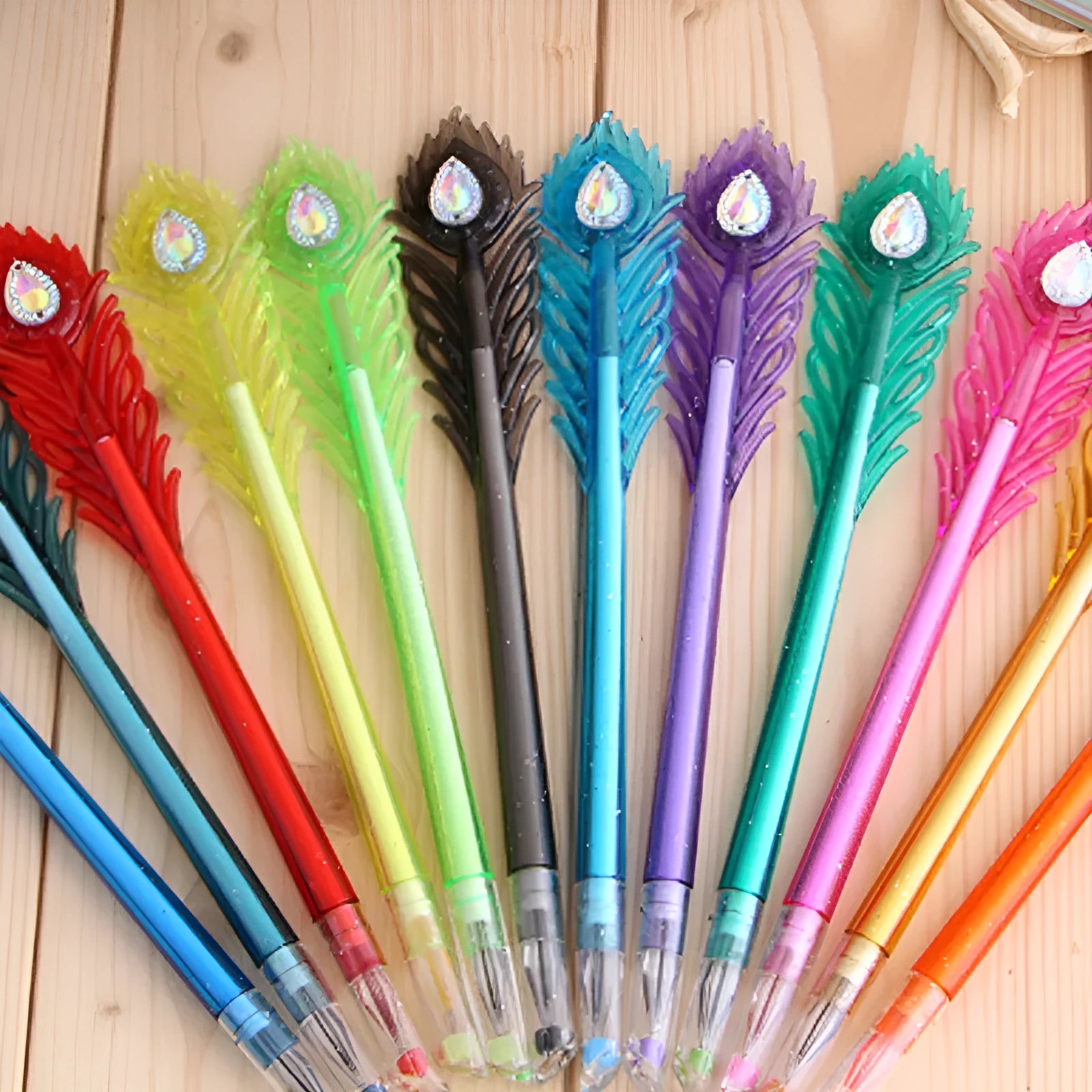 12 feather peacock colour gel pens with 0.5mm tip in Style A and Style B packaging options