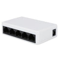 White 5-port 100 Mbps Ethernet switch with compact dimensions 82x49x21mm