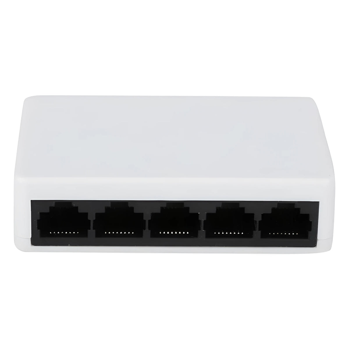 White 5-port 100 Mbps Ethernet switch with compact dimensions 82x49x21mm