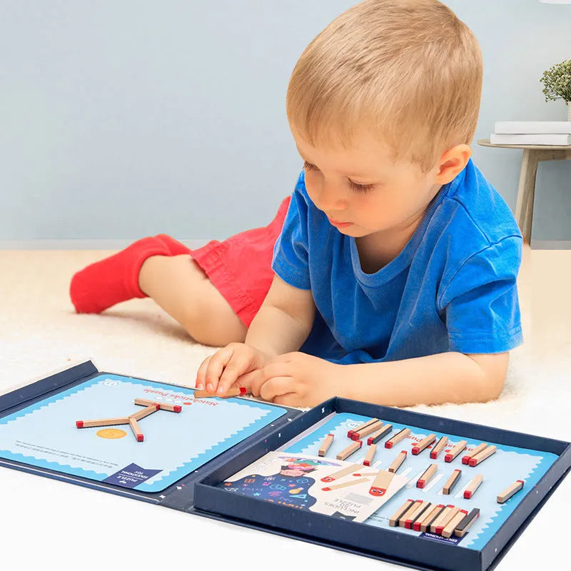 Montessori wooden thinking match educational toy with question cards and matches for children.