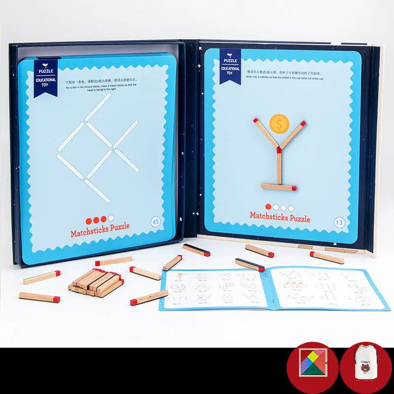 Montessori wooden thinking match educational toy with question cards and matches for children.