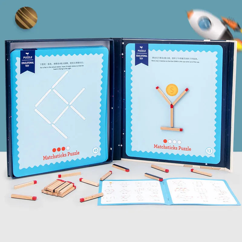 Montessori wooden thinking match educational toy with question cards and matches for children.