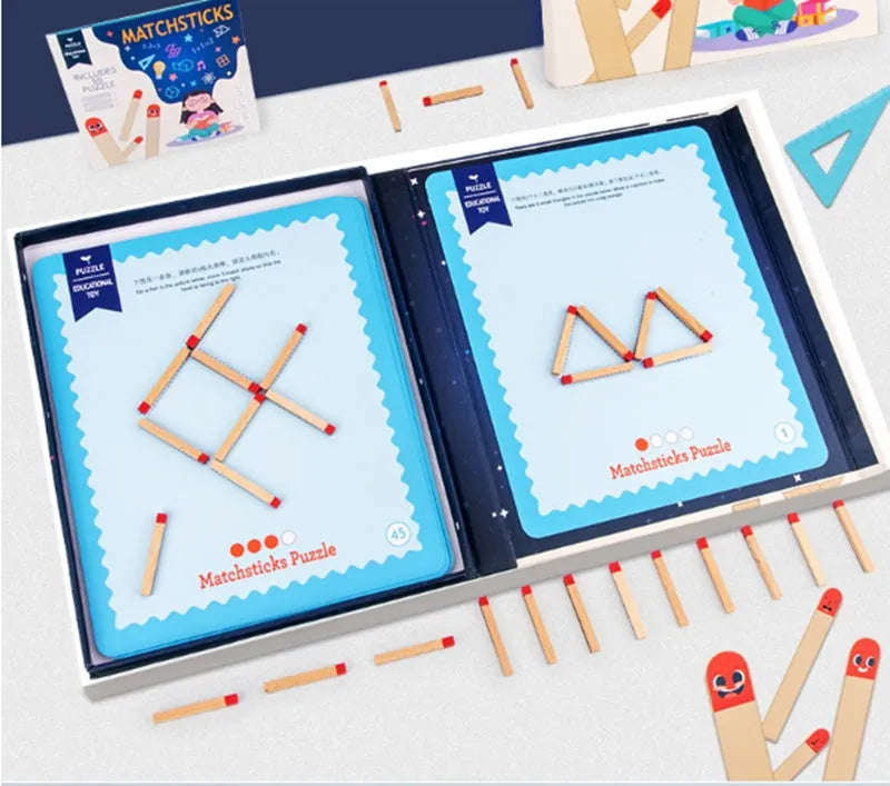 Montessori wooden thinking match educational toy with question cards and matches for children.