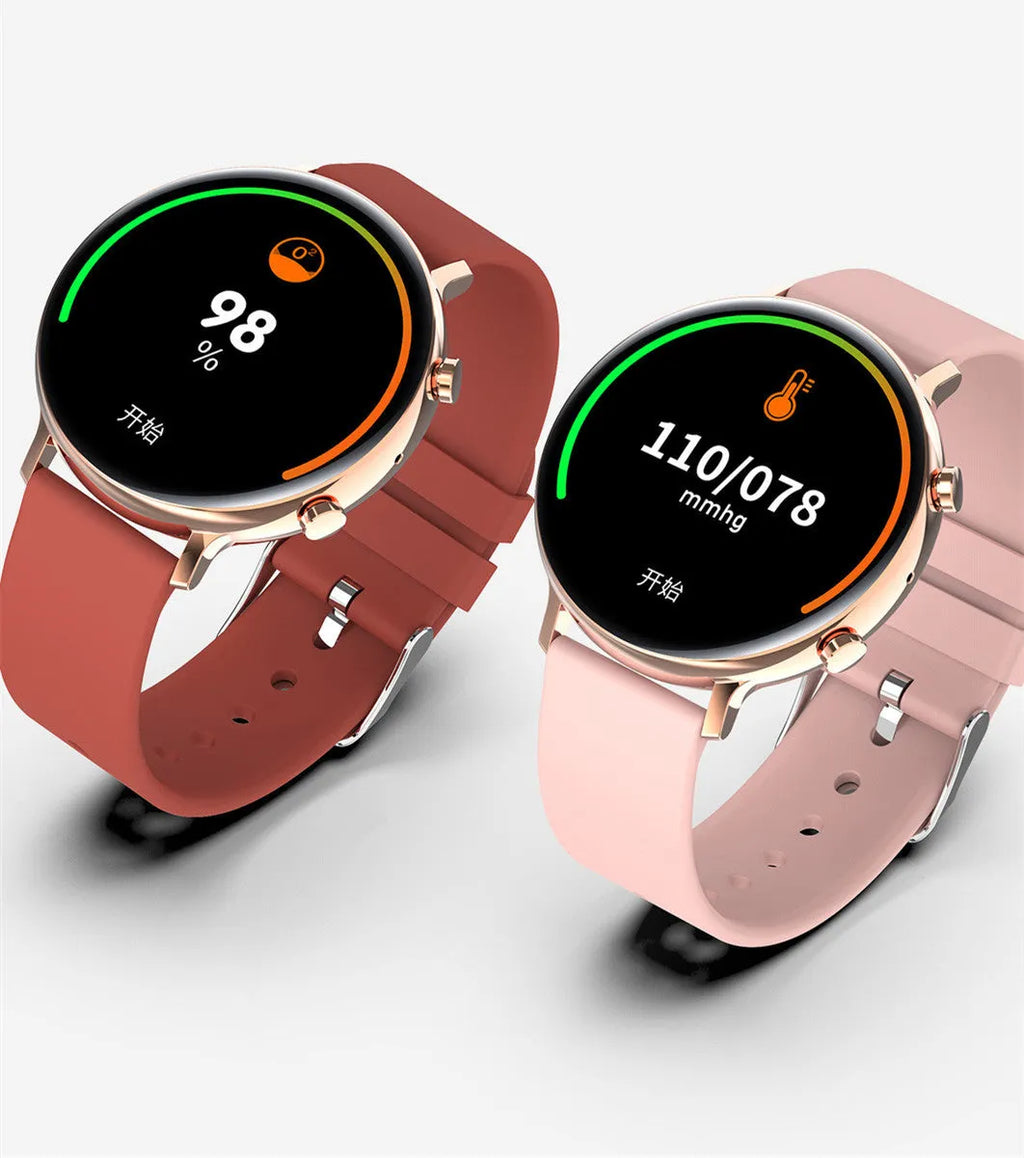 Smart watch with 1.28 inch screen, Bluetooth calling, offline payment, adjustable wristband, available in white pink black brown