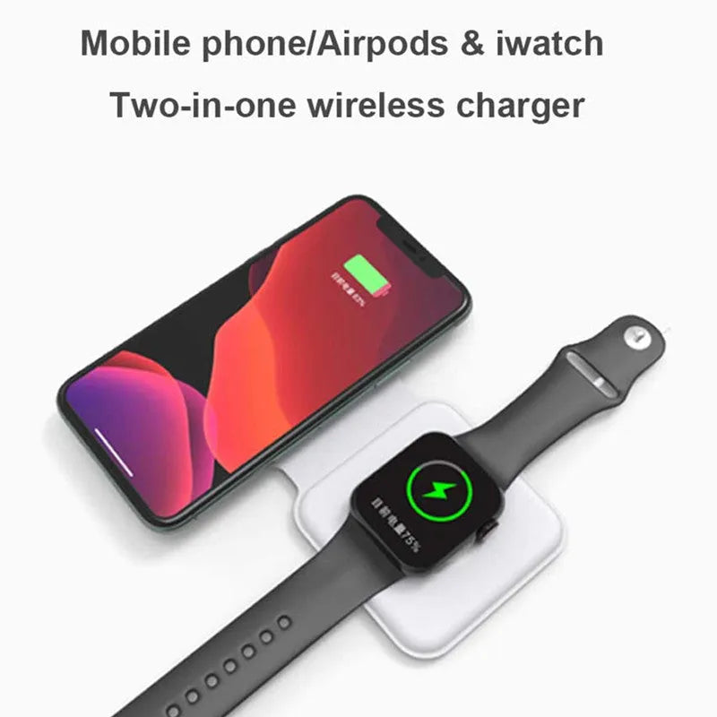 White foldable magnetic wireless charging dock showing two charging surfaces on a desk.