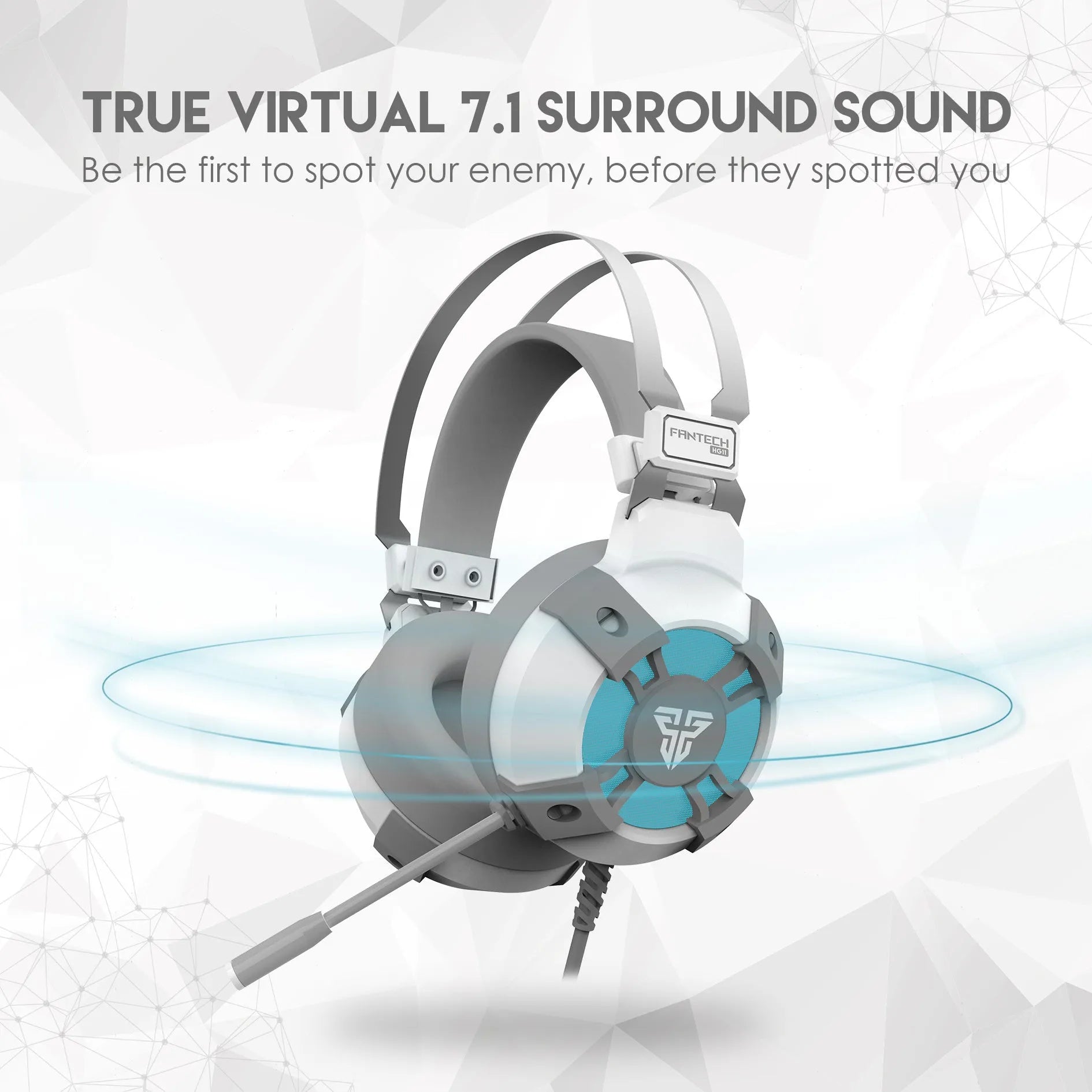 Black FANTECH HG11 USB gaming headset with RGB lights on earcups and a noise-cancelling microphone.