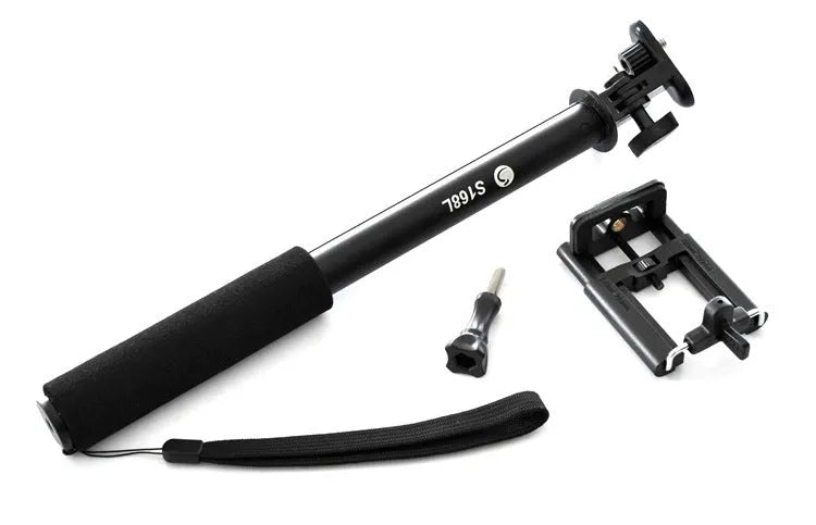 Aluminium alloy selfie stick for mobile phones in black, gold and pink colours with Bluetooth remote
