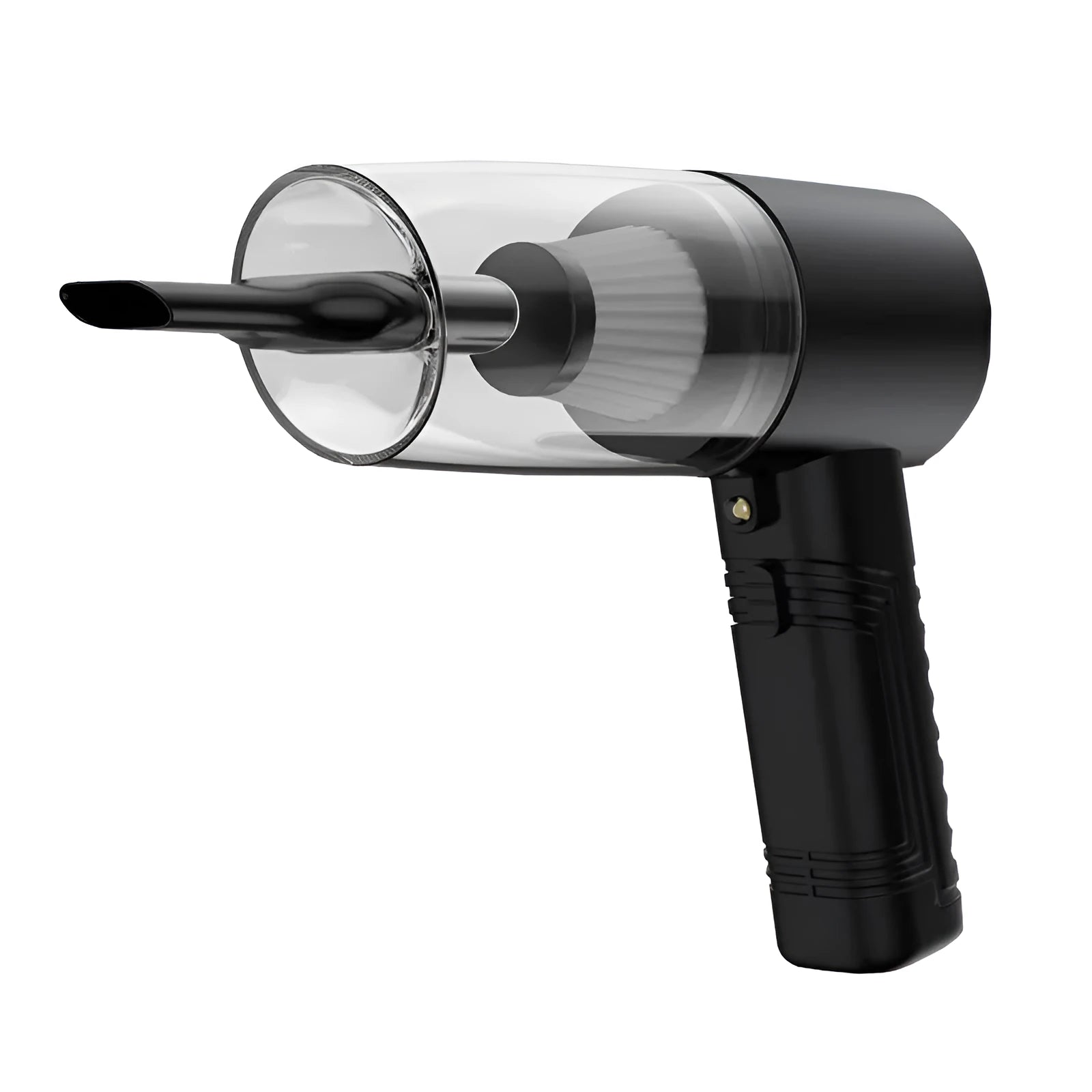 Starry Sky Black handheld car vacuum cleaner with attachments on a car seat.
