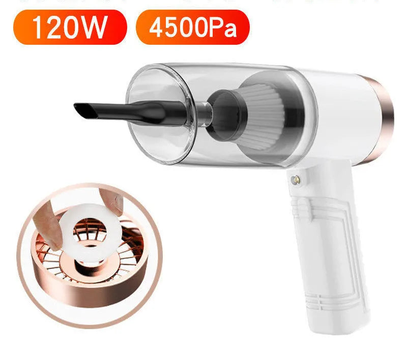 Starry Sky Black handheld car vacuum cleaner with attachments on a car seat.