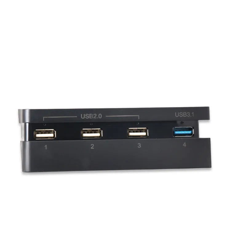 Black PS4 Slim USB hub extender showing USB 3.0 and 2.0 ports for console connectivity.