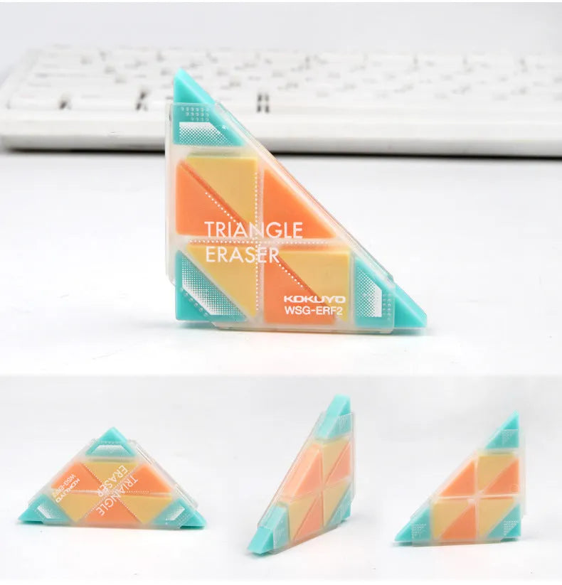 PVC triangle eraser for multi-angle detail work in blue, red, yellow colours