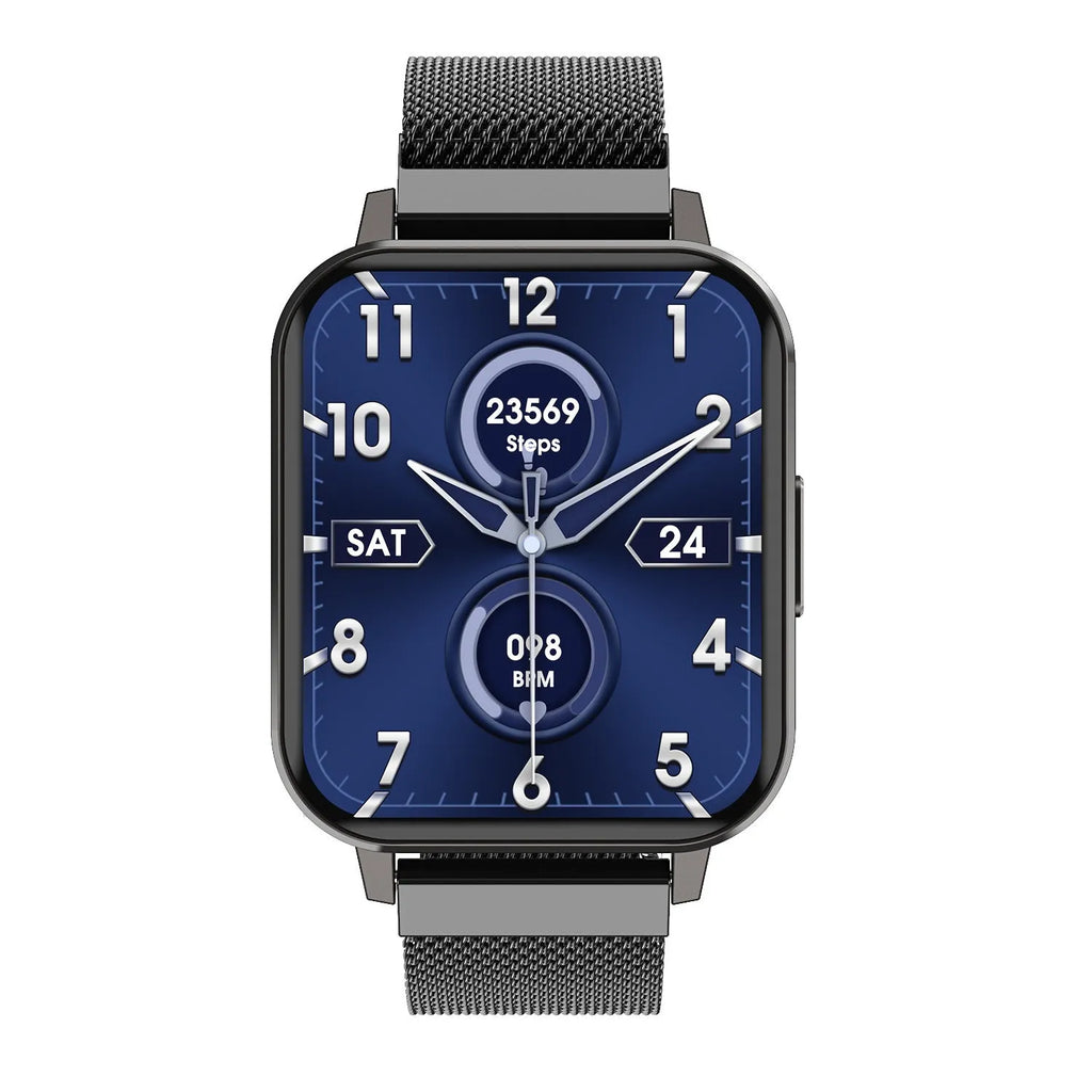DTX Smart Watch with 1.78-inch screen showing fitness stats, paired with a black steel wristband