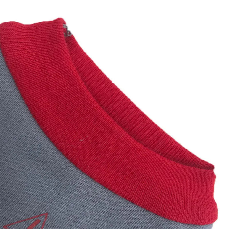 Fleece dog vest in blue on small breed dog with size chart measurements