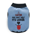 Fleece dog vest in blue on small breed dog with size chart measurements