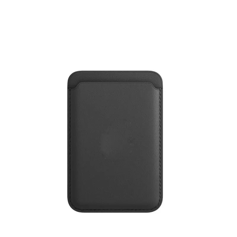 Black MagSafe-compatible iPhone case with integrated magnetic card holder in PU leather