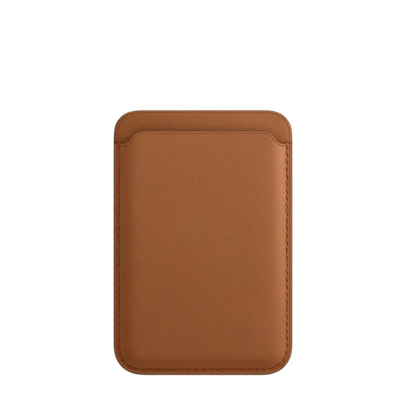 Black MagSafe-compatible iPhone case with integrated magnetic card holder in PU leather