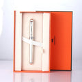 Jinhao X750 fountain pen with iridium nib and glossy metal barrel, champagne silver finish, gift box packaging