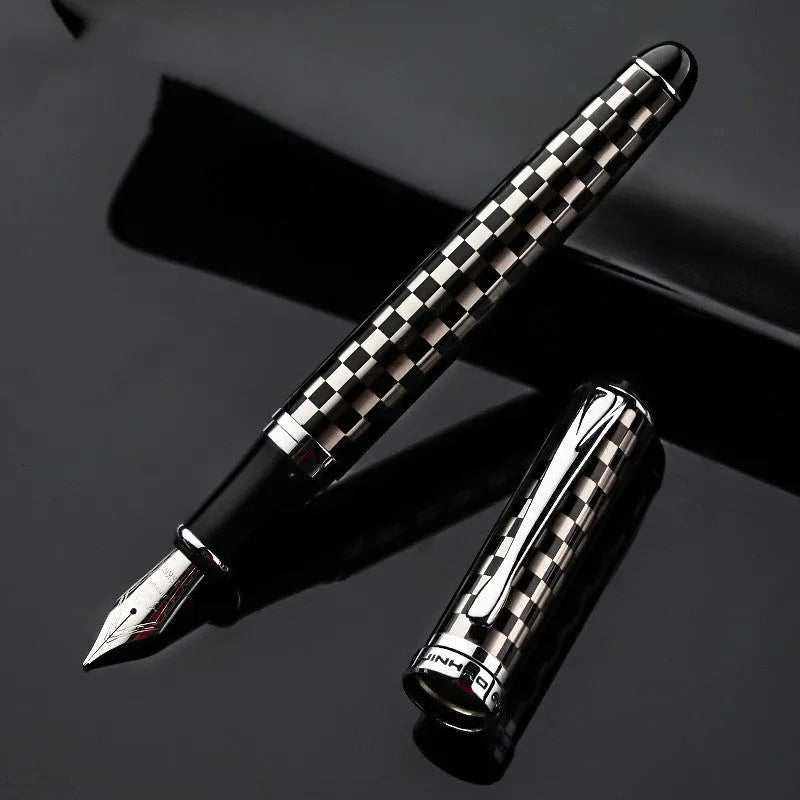 Jinhao X750 fountain pen with iridium nib and glossy metal barrel, champagne silver finish, gift box packaging