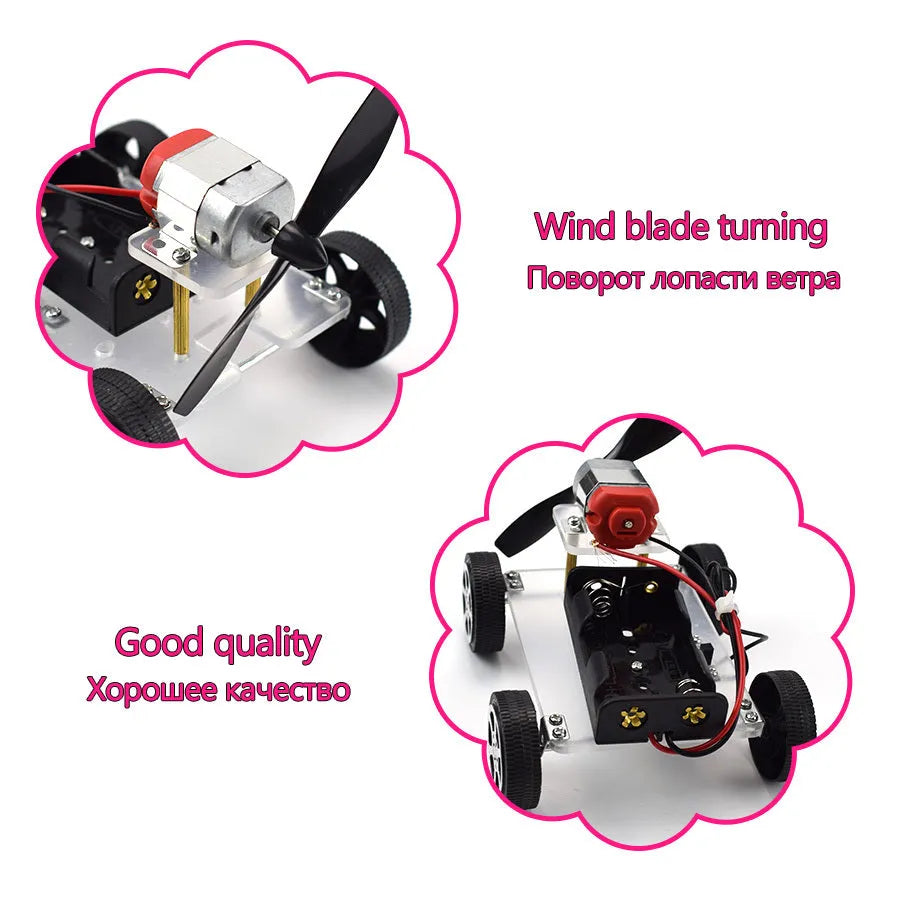 Wind car DIY electronic science kit with acrylic, metal and plastic components for children's physics experiments