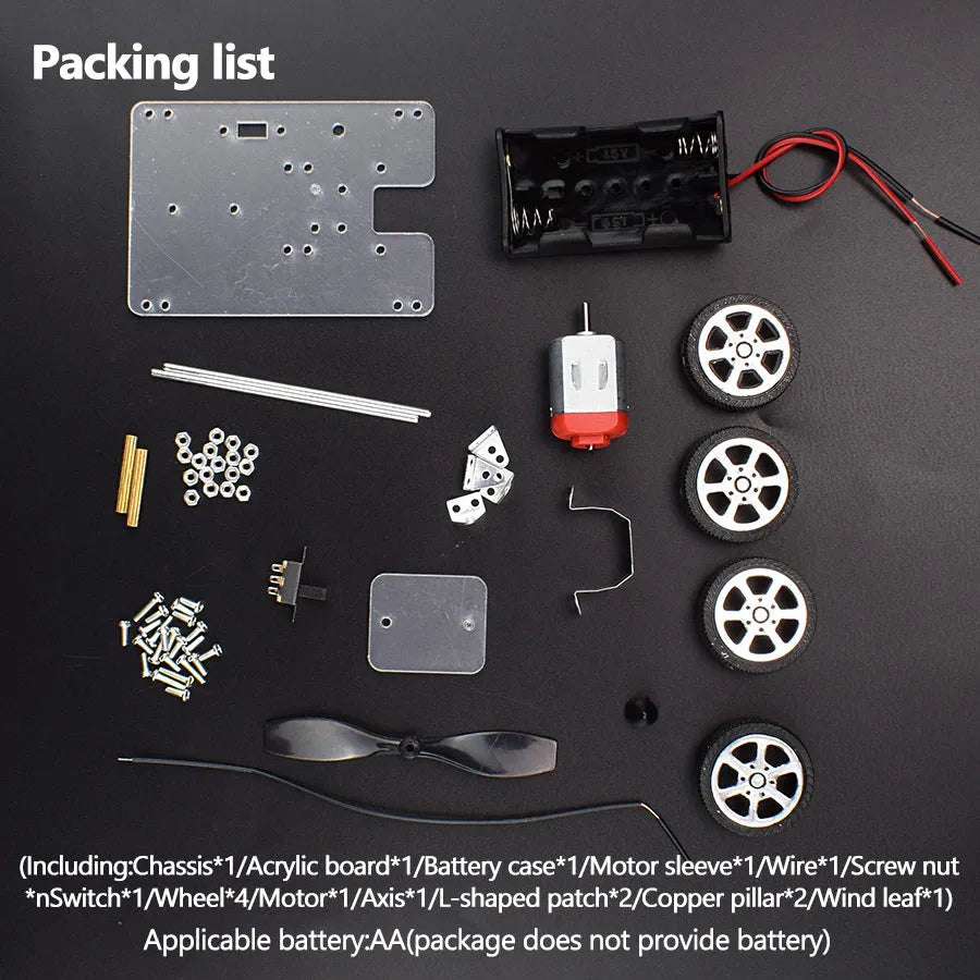 Wind car DIY electronic science kit with acrylic, metal and plastic components for children's physics experiments