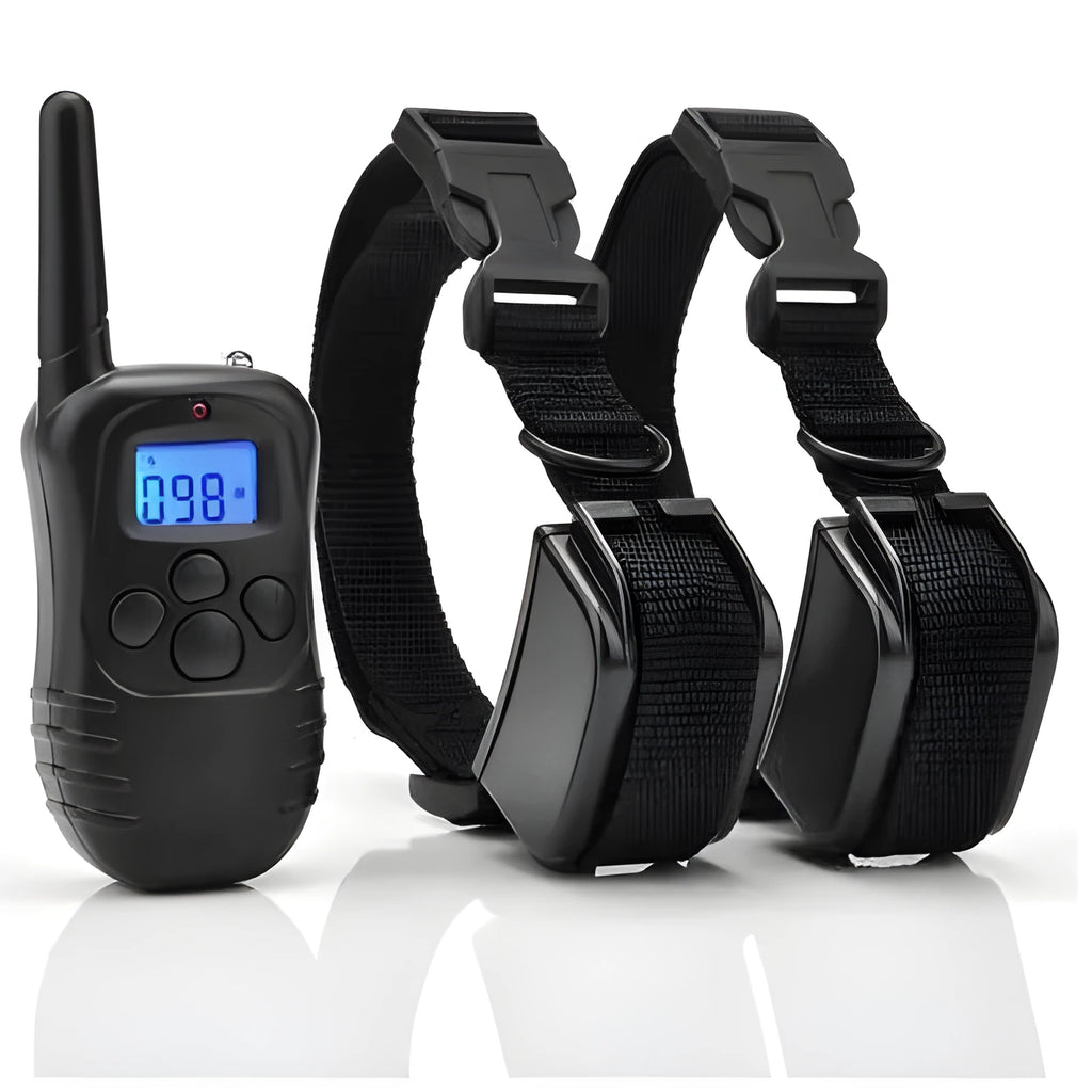 Waterproof remote control dog training device in black ABS casing with charging cable