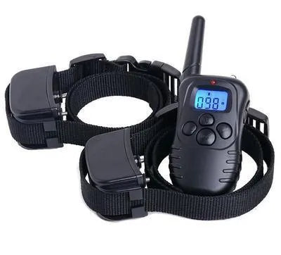 Waterproof remote control dog training device in black ABS casing with charging cable