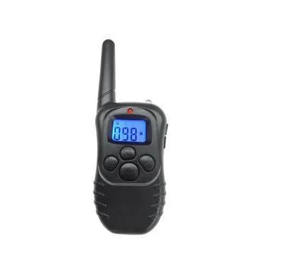 Waterproof remote control dog training device in black ABS casing with charging cable