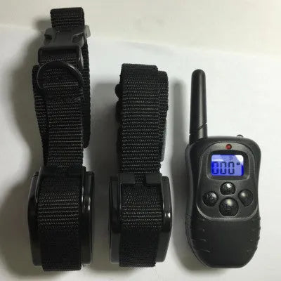 Waterproof remote control dog training device in black ABS casing with charging cable