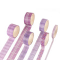 Set of six retro plaid and cute design washi tape rolls for hand account decoration in four different widths.