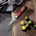 Damascus chef's knife with wood and epoxy resin handle, unique pattern blade, 8 inch size