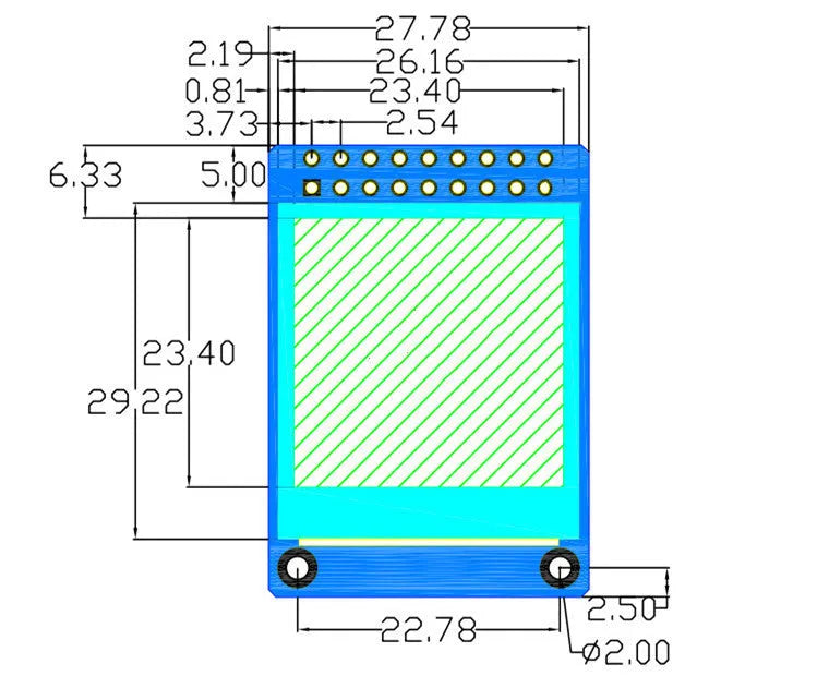 1.3 inch square IPS LCD display module with 240x240 resolution and 18PIN connector.