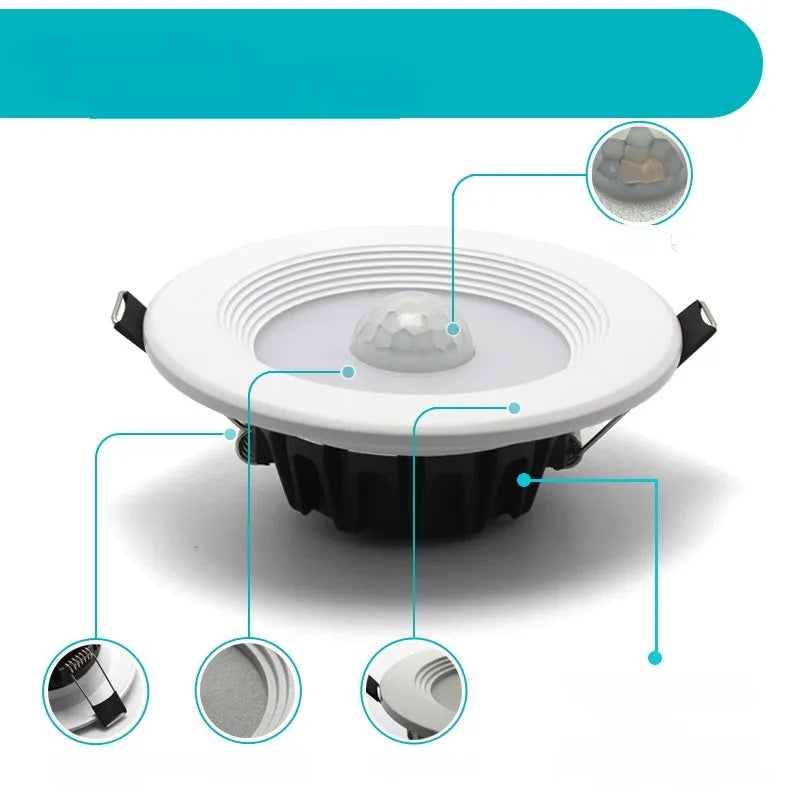 Infrared body sensing LED down light with aluminium housing for kitchen, study and toilet installation