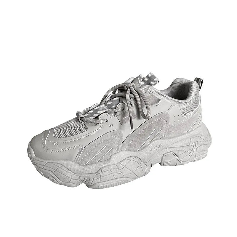 Mesh sneakers low-top casual daddy shoes black colour artificial PU upper