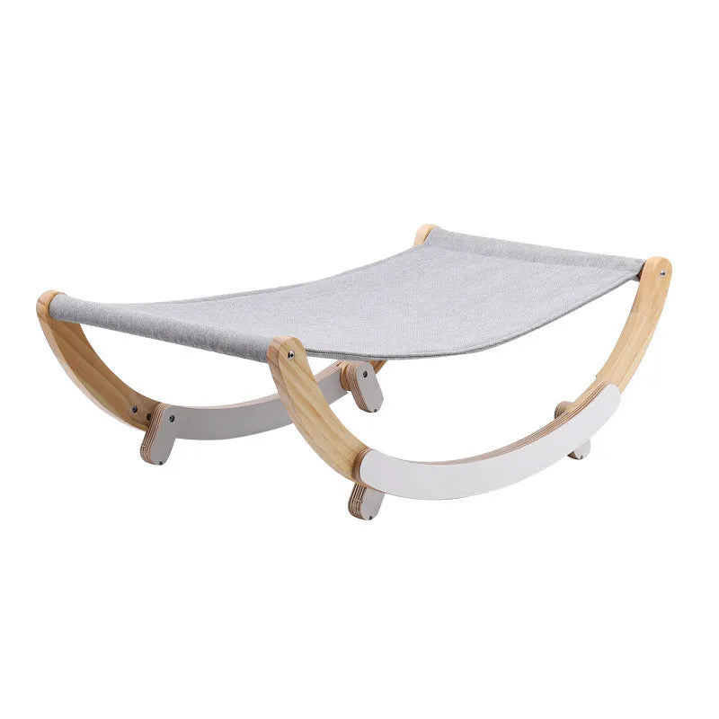 Solid wood cat rocking hammock with PE cloth pad, dual purpose pet bed for small animals