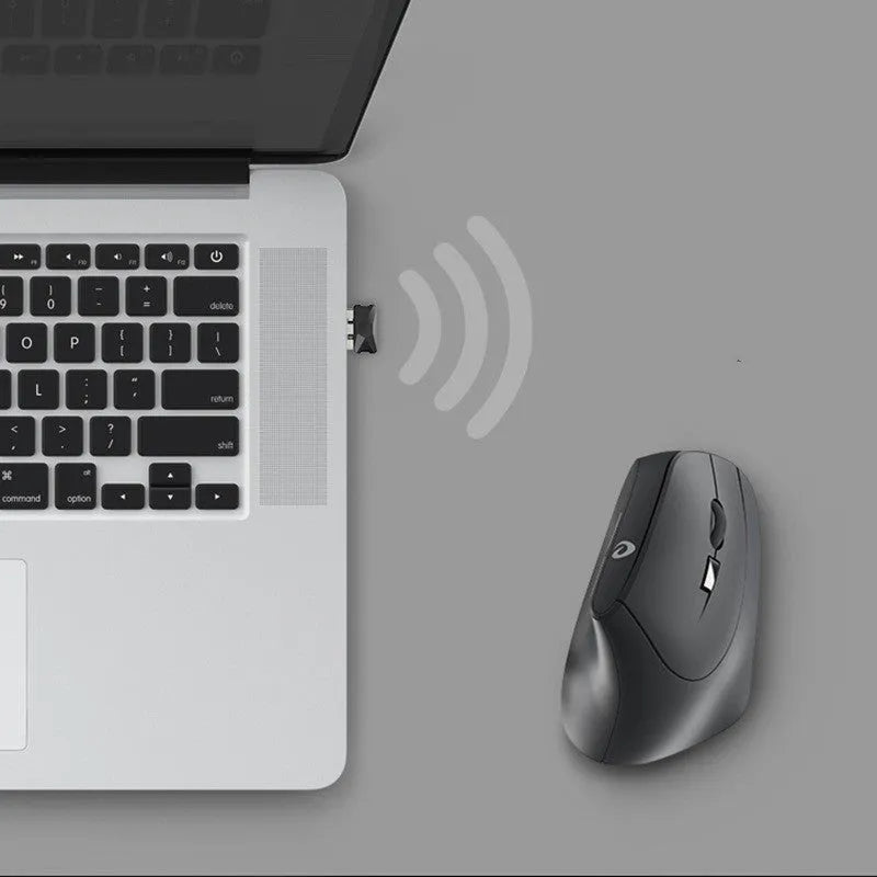 Black 2.4G wireless optical mouse with 1600dpi sensor, six buttons and two-way wheel, 118.8mm wide