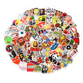 100 mixed graffiti and car themed self-adhesive stickers ranging 6cm to 12cm for luggage and smooth surfaces