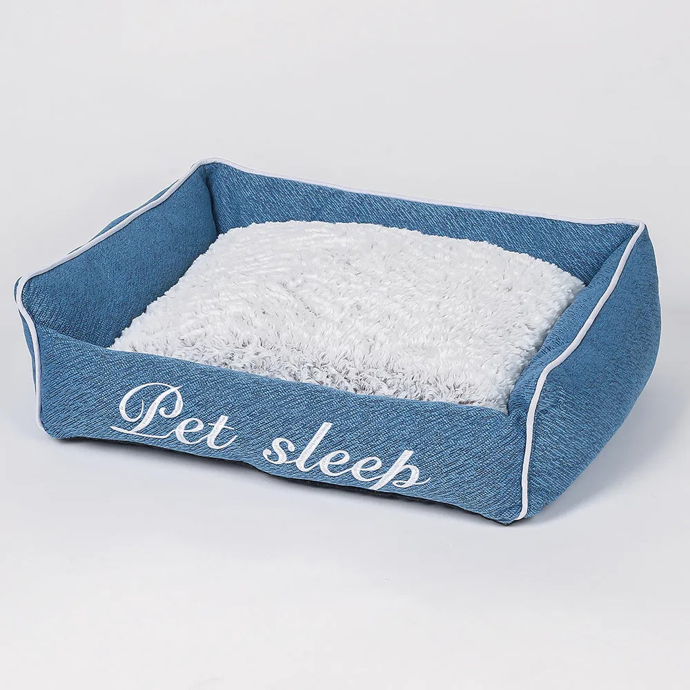 Warm cloth cat litter kennel pet bed in Blue, Gray, or Green, sizes S to XL from 48x38x20cm to 80x60x26cm