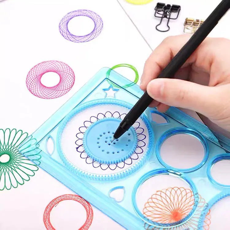 Set of coloured plastic hollow wreath template rulers for drawing and stencilling