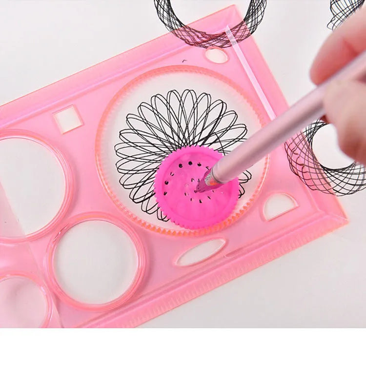 Set of coloured plastic hollow wreath template rulers for drawing and stencilling