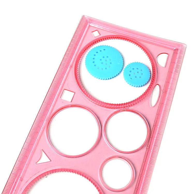Set of coloured plastic hollow wreath template rulers for drawing and stencilling