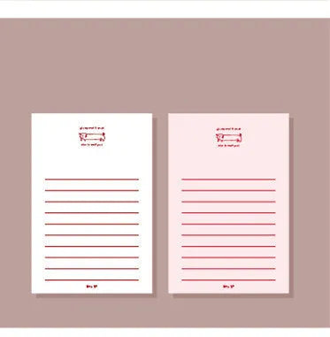 Rectangular memo pad notebook with paper cover compatible with iPhone, showing four colour design options