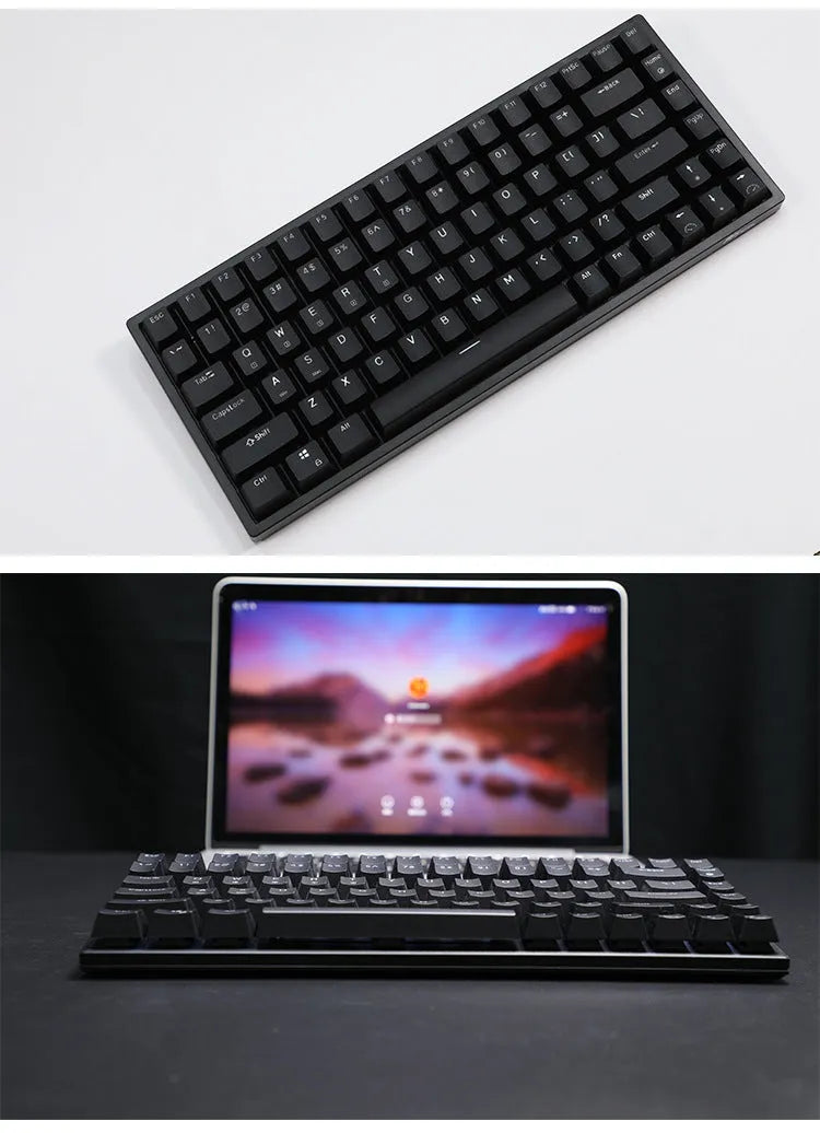 RK526 wireless mechanical keyboard and mouse set in blue, brown, or red colours with USB transmitter.