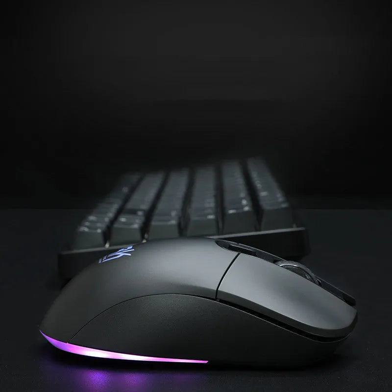 RK526 wireless mechanical keyboard and mouse set in blue, brown, or red colours with USB transmitter.