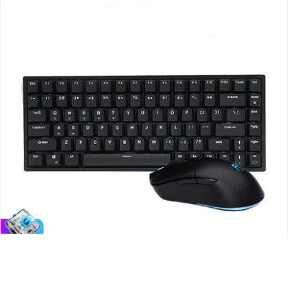 RK526 wireless mechanical keyboard and mouse set in blue, brown, or red colours with USB transmitter.