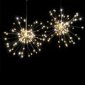 Solar-powered LED firework light with starry explosion effect and PVC housing for outdoor or room decoration.