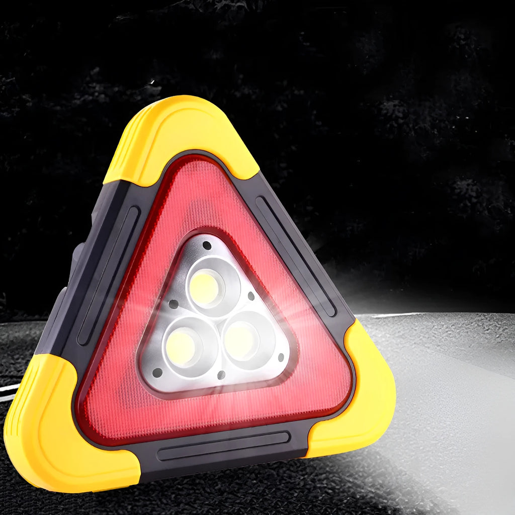 COB LED warning triangle and reflective work light in ABS and aluminium alloy, IPX5 waterproof, solar or battery model