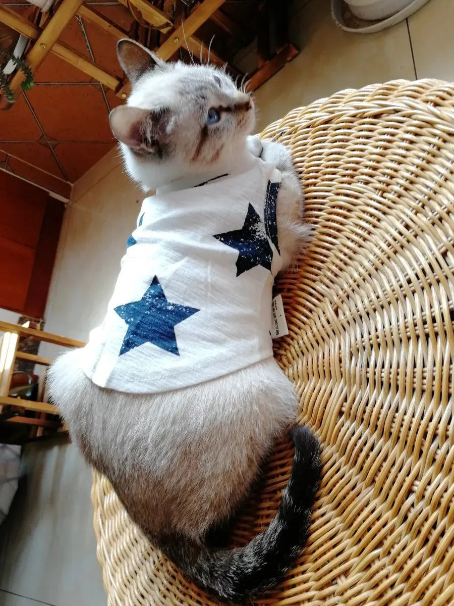 Cotton dog vest in dark blue or light blue, sizes XS to XL, with 17-37cm back length and 33-53cm bust.