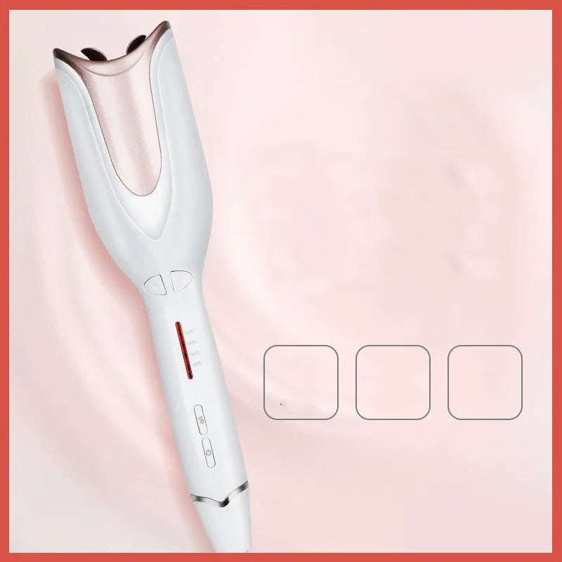 White automatic hair curler with rose tube spiral, 21-30mm barrel, and 4 temperature stages for dry hair