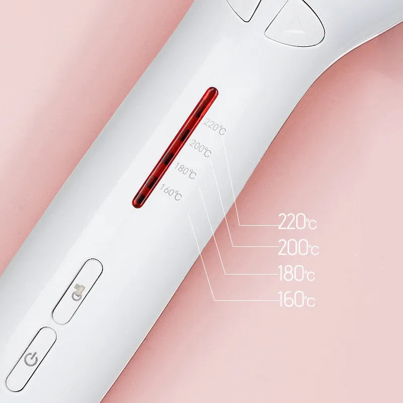 White automatic hair curler with rose tube spiral, 21-30mm barrel, and 4 temperature stages for dry hair